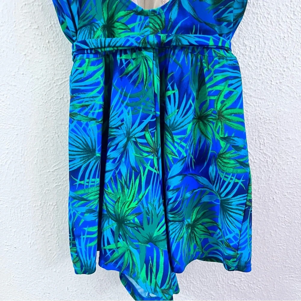 Blair retro blue green tropical print one piece swimsuit